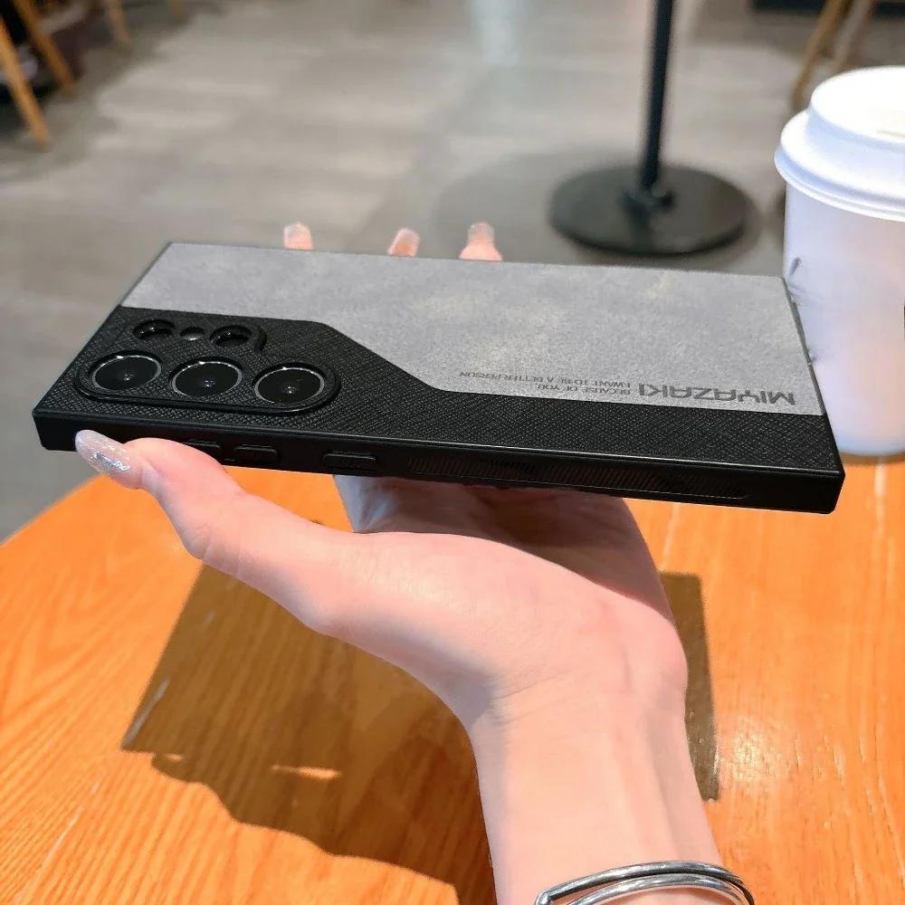 Чехол для телефона Color Collision Leather для Samsung Galaxy S25 S24 Ultra S23 S22+ Plus, защитная задняя крышка с защитой камеры