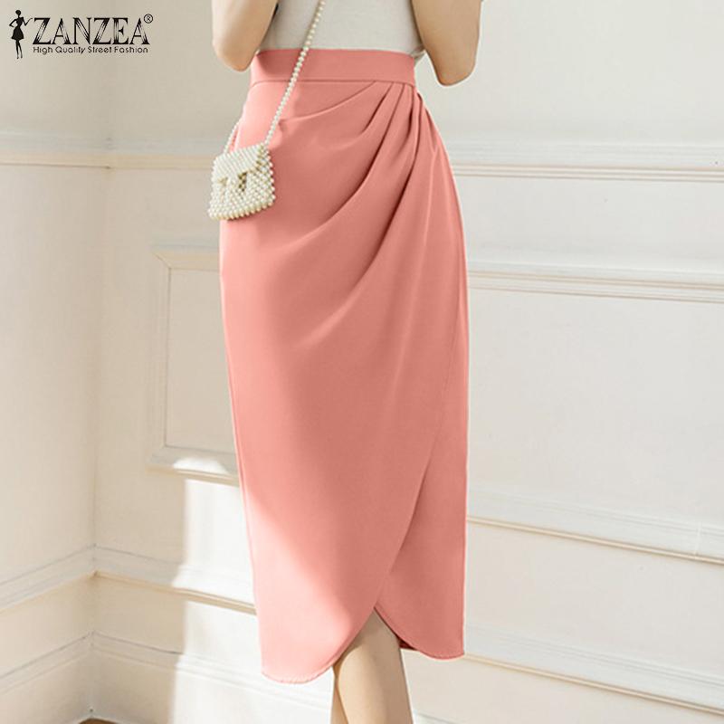 ZANZEA Весенние женские однотонные длинные юбки с нерегулярным подолом