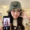 Vintage Washed Distressed Embroidered Butterfly Denim Fisherman Hat for Women, Versatile Bucket Hat for Large Head Circumferences, Makes Face Look