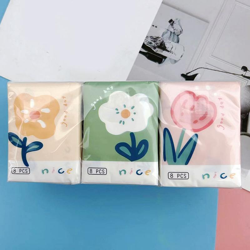 9 упаковок, носовой платок с милым мультяшным цветком, бумажный портативный маленький салфетка из целлюлозы из натуральной древесины, домашняя салфетка для лица, полотенце для рук