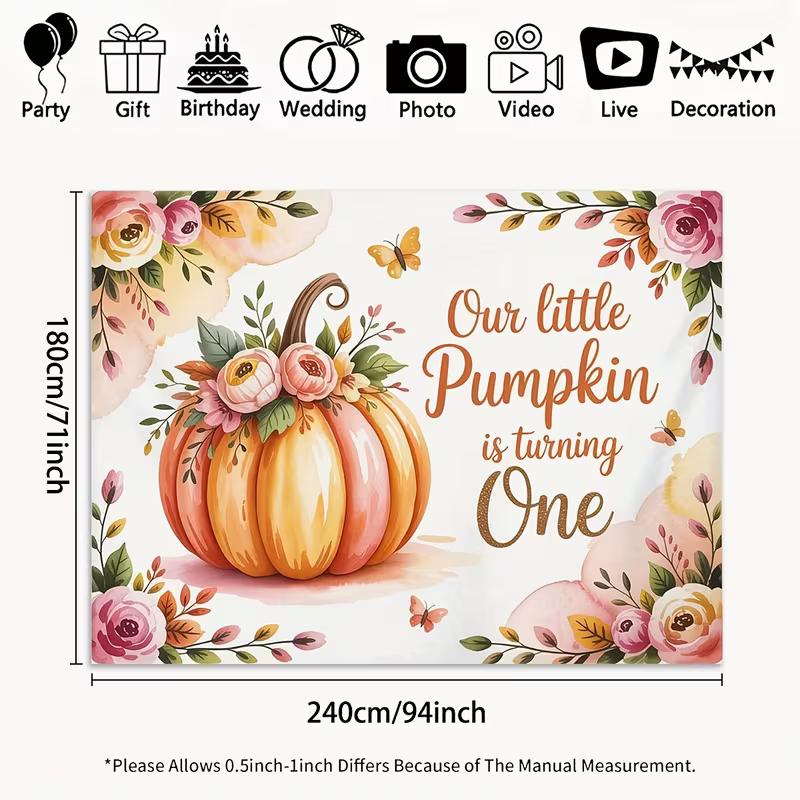 2D Floral & Butterfly Pumpkin Backdrop for Autumn Baby Shower and 1st Birthday Decor