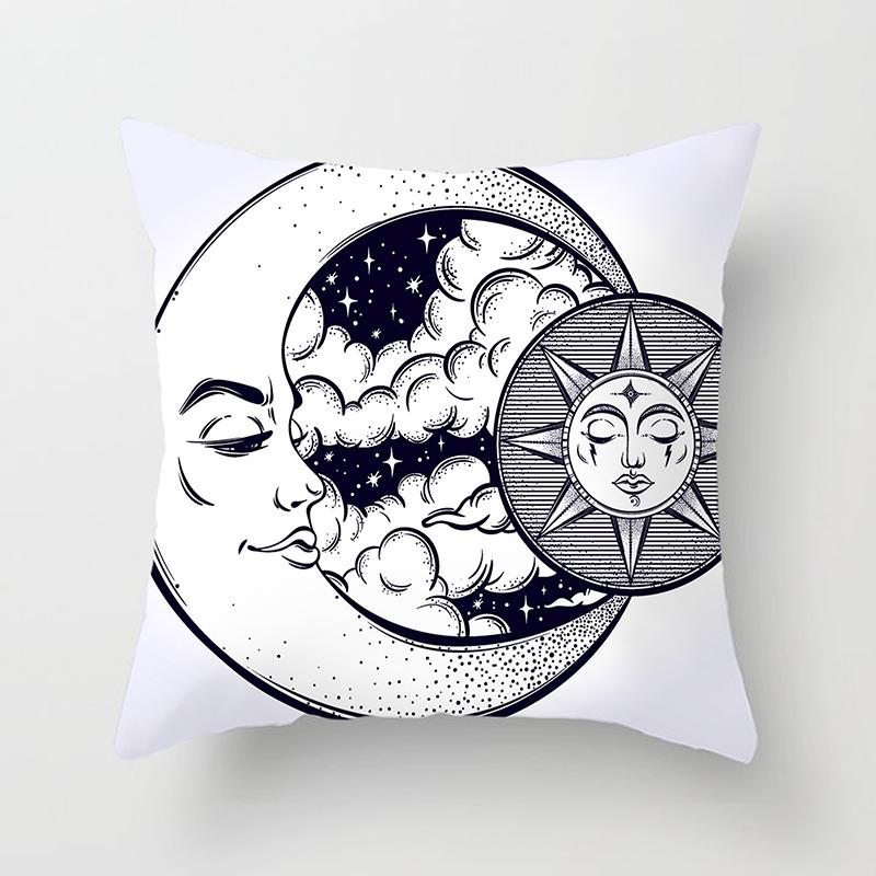 Home Bedroom Living Room Sofa Cushion Cover Decoration Sun Moon Mandala Series Pattern Printing Pillowcase