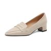 Krazing Pot Sheep Leather Round Toe Thick Med Heels Spring Shoes Solid Big Size 43 Women Pumps