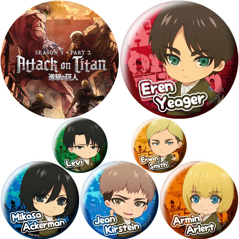 58mm Classic Anime Attack On Titan Brooch Cartoon Figure Badges for Backpack Decoration Clothes Lapel Pin Accessories Fan's Collection