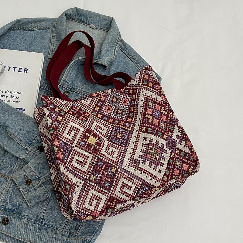 Холщовая сумка-тоут большой вместимости, женская сумка в этническом стиле, сумка для мамы, студенческая сумка через плечо для занятий