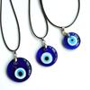 Retro Jewelry Round Shape Devil'S Eye Necklace Lucky Blue Eye Glass Pendant Necklace Accessories Simplicity Wax Thread Necklace Gift For Girls