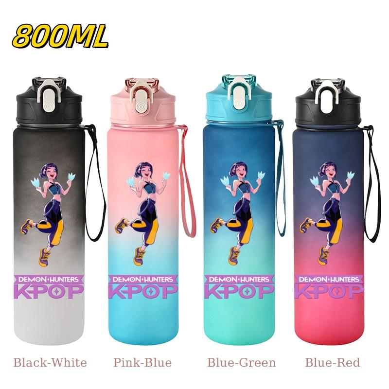 800ML KPop Demon Hunters Gradient Cartoon Pattern Big Capacity Straw Water Cup Outdoor Portable Sports Drink Bottles Travel Mug