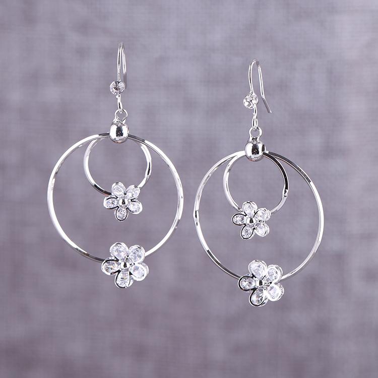 Luxury Zircon Flower Round Hoop Clip On Earrings Without Piercing Women Bride Long Ear Cuff Vintage Jewelry