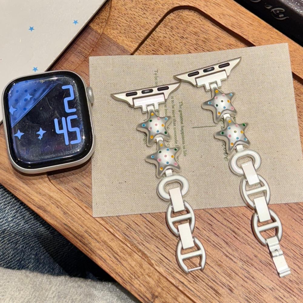 Милый Металлический Ремешок-Цепочка со Звездами для Apple Watch Серии 1‑11 SE Ultra 38‑49 мм Женский Ремешок на Запястье