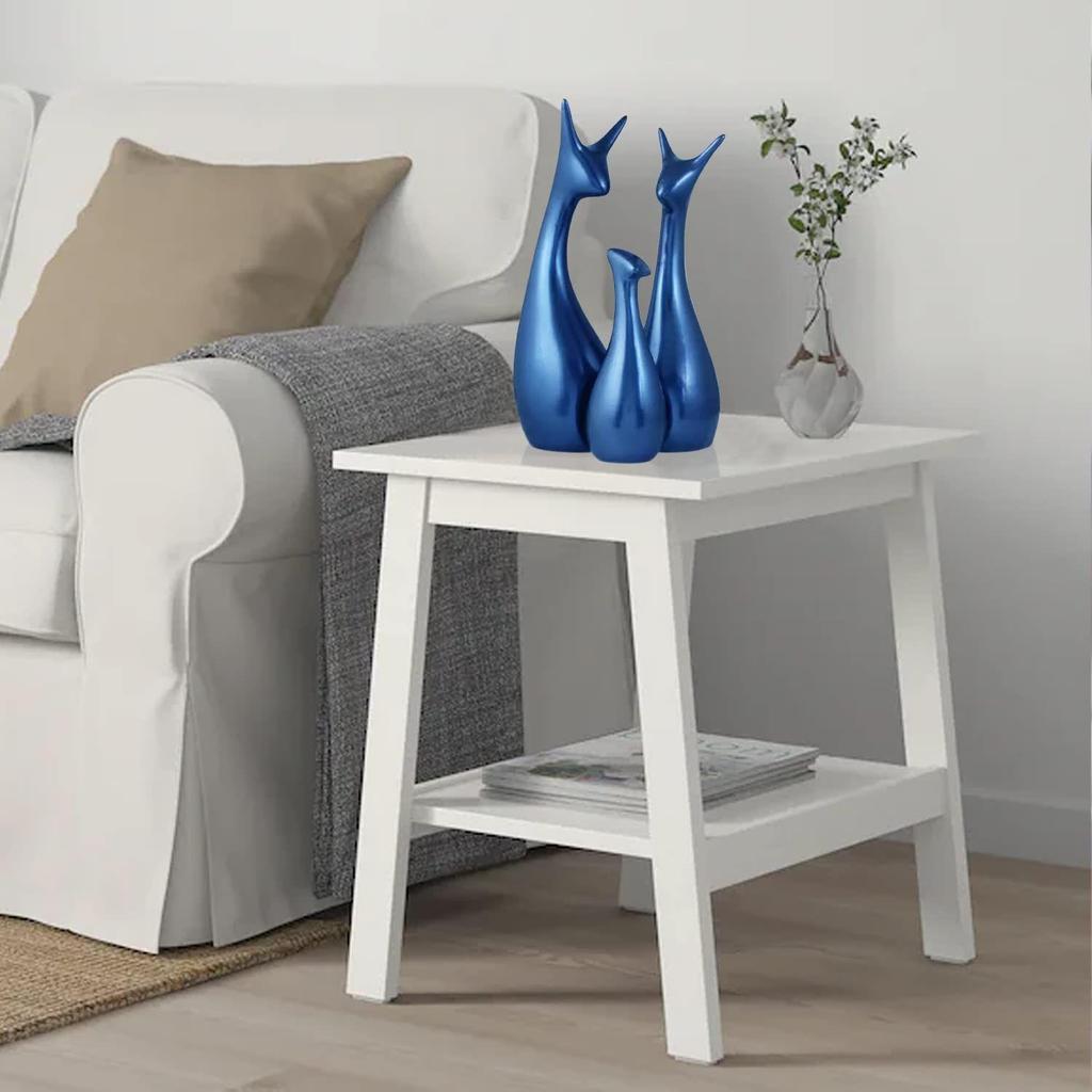 Керамическая фигурка Lucky Deer Family Home Decor цвета матового металлика приглушенного синего цвета | Впервые выпущена в Индии - (Набор из 3 шт., синий)