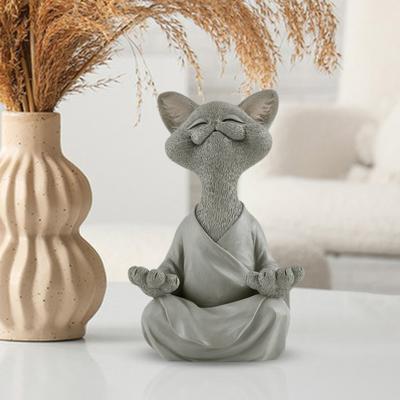 Медитация Статуя кота Сидящий котенок Фигурка из смолы Дзен Йога Скульптура животного Домашний офис