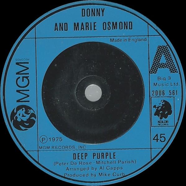 7-дюймовая пластинка DONNY MARIE OSMOND Deep Purple 2006561 MGM Records 1975 Великобритания Поп Б/у