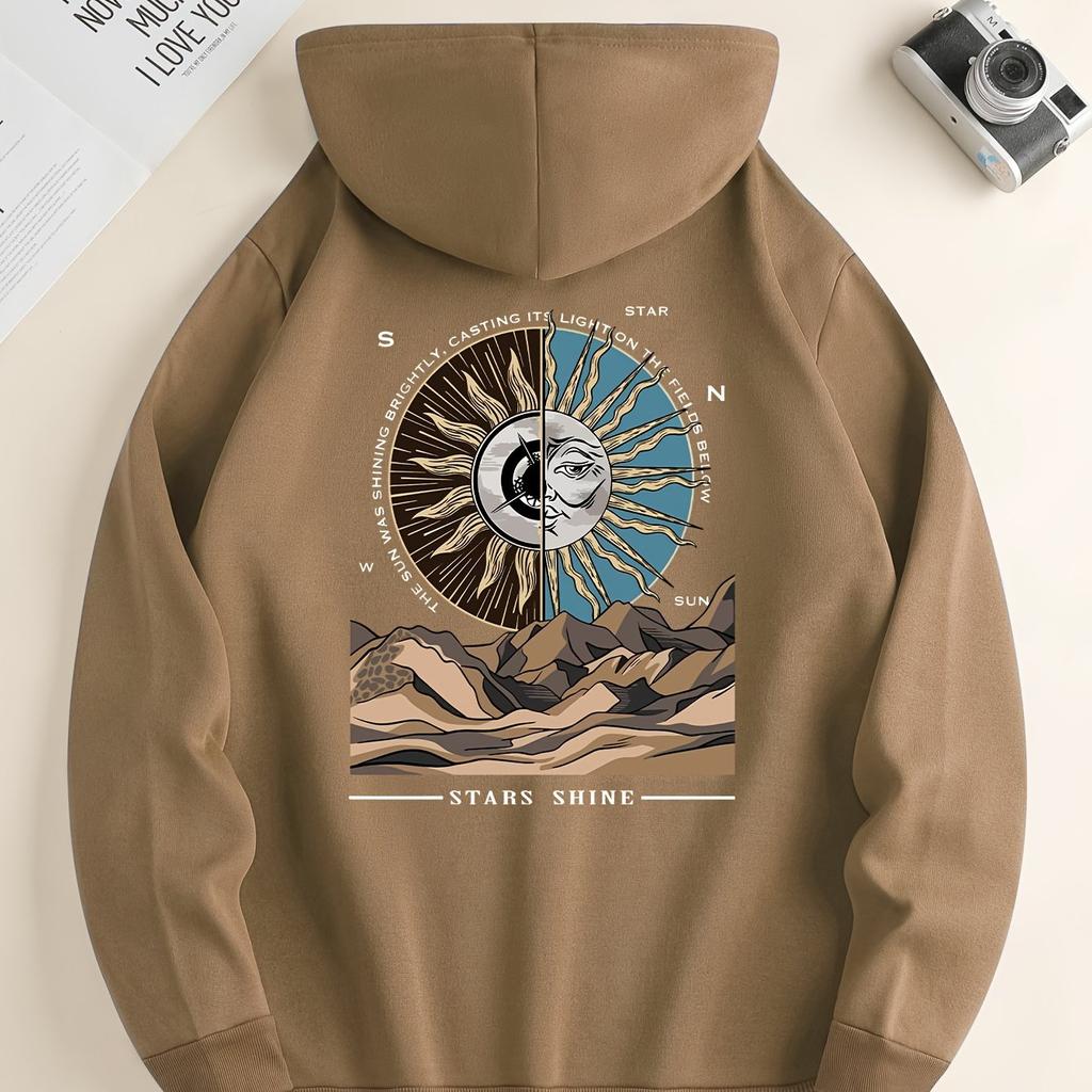 Casual Men's Hoodie 3d Mountain Compass Printed Long Sleeved Hooded Hoodie Pattern Men Clothing Hip-Hop Top Oversized Sweatshirt