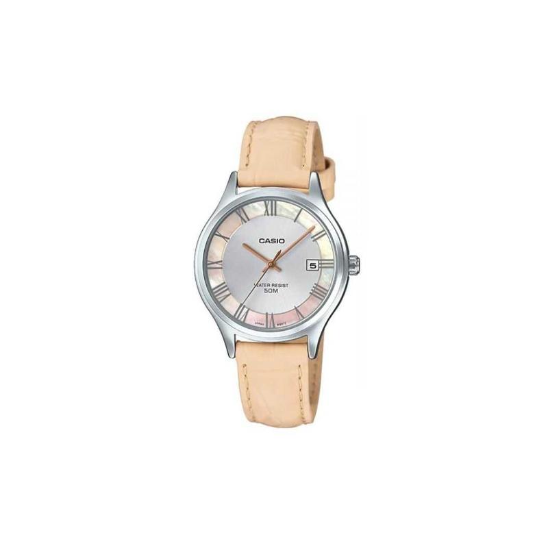 CASIO STANDARD series 50 meters waterproof Quartz leather strap women's watch silver dial LTP-E142L-7A2