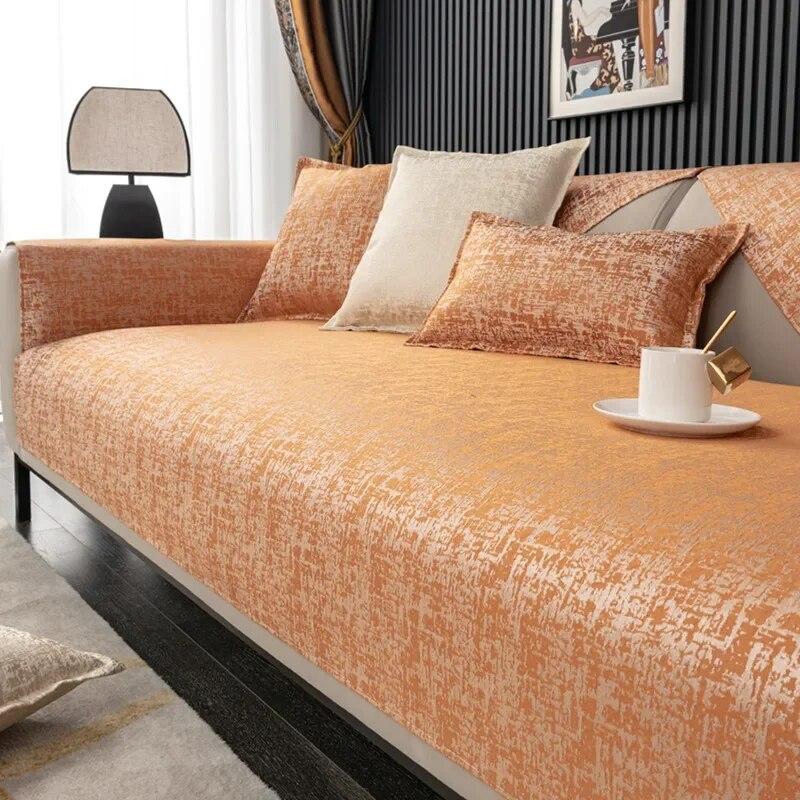Жаккардовый чехол для дивана из синели, европейский стиль, однотонная полоска, современный нескользящий атласный край, чехол для кресла, полотенце, четыре сезона, роды