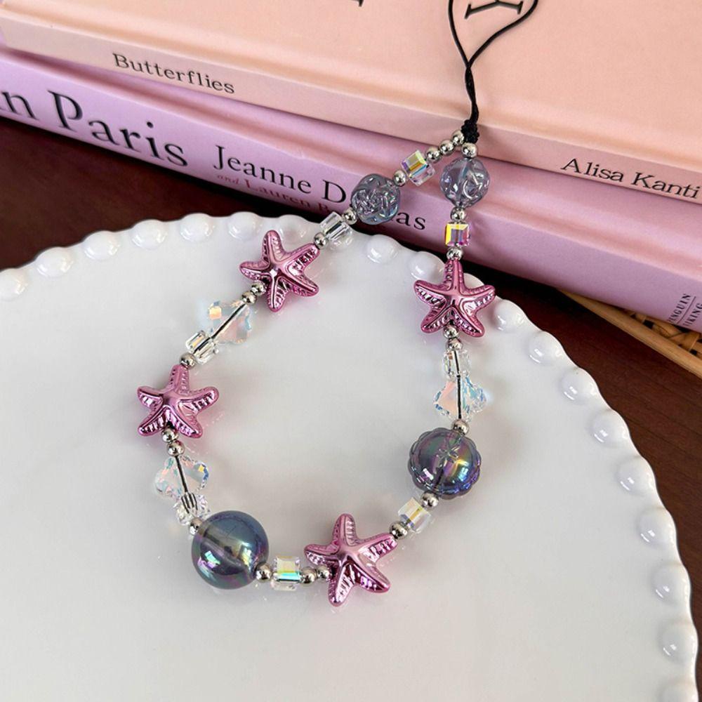 Anti-lost Starfish Phone Case Lanyard Short Colorful Ball Beaded Phone Strap  Female Lady Girl