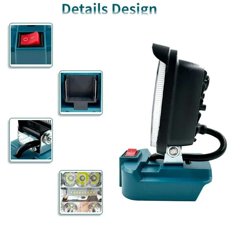 LED Work Light for Makita 18V Battery Flashlight Portable Flood Light Cordless Light for Outdoor Emergencies Job Site Lighting