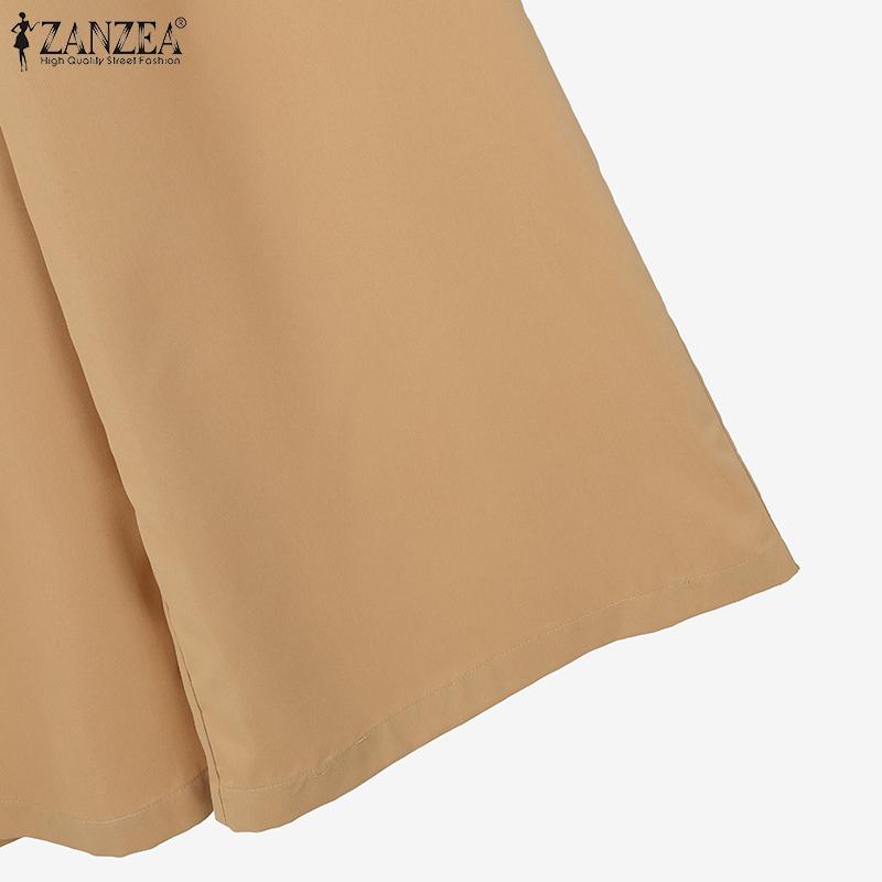 ZANZEA Женские рубашки с коротким рукавом и широкие брюки, модные комплекты из двух частей