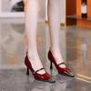 Women High Heel Pointed Toe Sexy Shoes Fashion Design New Luxury Thin Heel Shallow Patent Leather Sandals Buckle Single Shoes