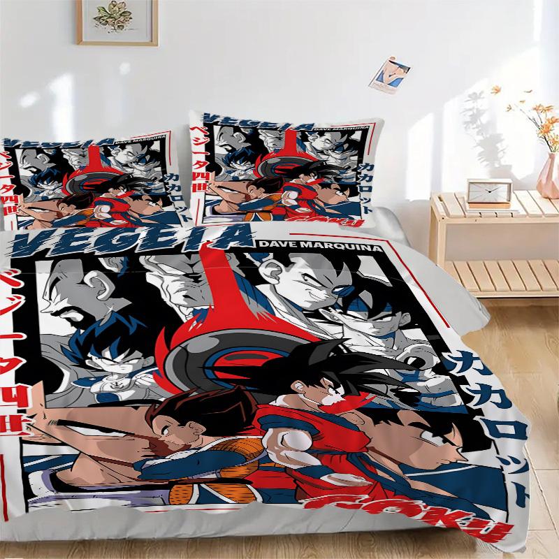 3pcs Vegeta, Goku Bedding Set. Soft and Comfortable with No Core Included (1x Duvet Cover + 2x Pillow Covers) yy251031032