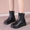 Thick-soled Shoes, Short Boots, Women's Soft Leather Round Toe Flat Bottom Fleece Warm Casual Boots