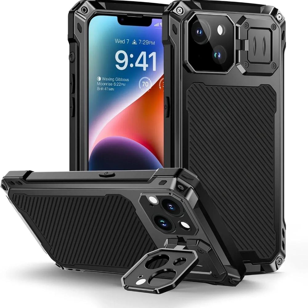 Для iPhone Air 17 16 15 Plus 14 Pro Max Прочный Алюминиевый Металлический Магнитный Чехол Подставка для Камеры Защитная Пленка для Экрана Ударопрочный Прочный Чехол
