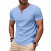 Men's Summer British Style V-Neck Jersey T-Shirt, Quick Dry Loose Solid Color Short Sleeve Tee for Men