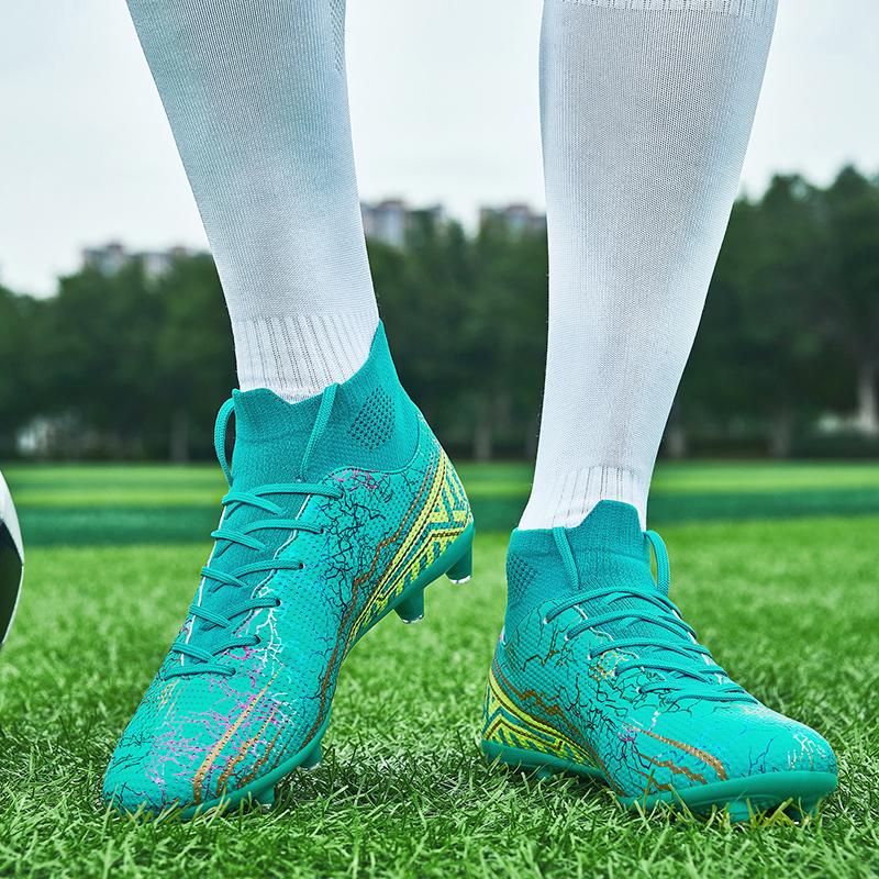 Футбольные бутсы Высокие эластичные носки Рот, кожаное ограждение Газонная резина с короткими ногтями Футбольные бутсы Детские футбольные бутсы большого размера