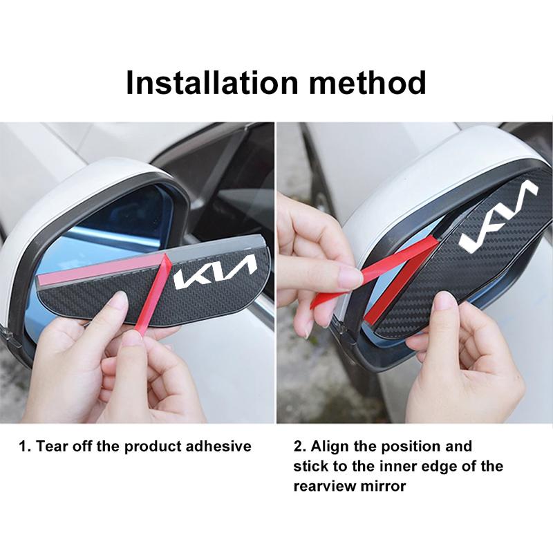 cqnzrj1 For Kia Morning Picanto Ray Sorento XCeed Soul Cerato Venga Cade 2Pcs Car Logo Rearview Mirror Rain Eyebrow Stickers Accessories