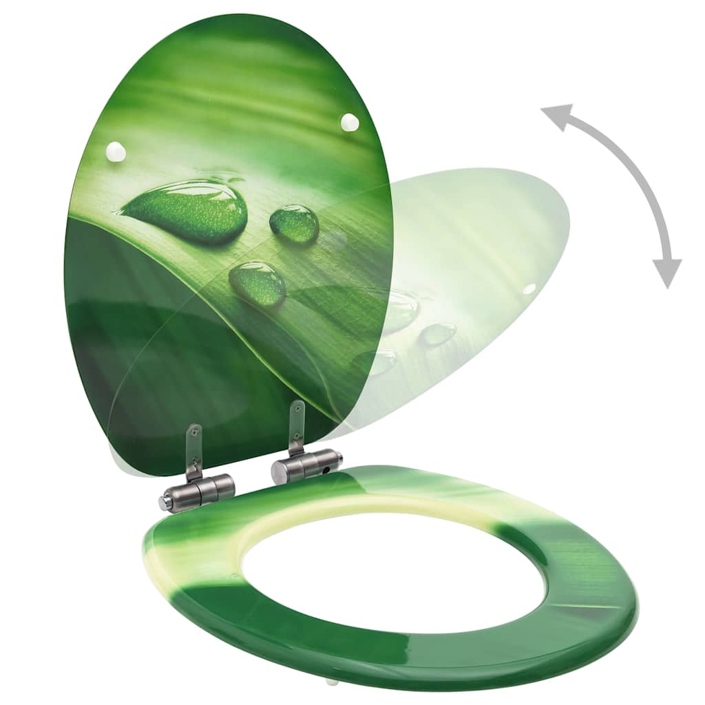 Soft Close Toilet Seat Set 2 pcs MDF Green Water Droplet Design