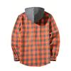 Fall Spring Men Shirt Hooded Drawstring Long Sleeves Color Matching Plaid Print Single-breasted Daily Wear School