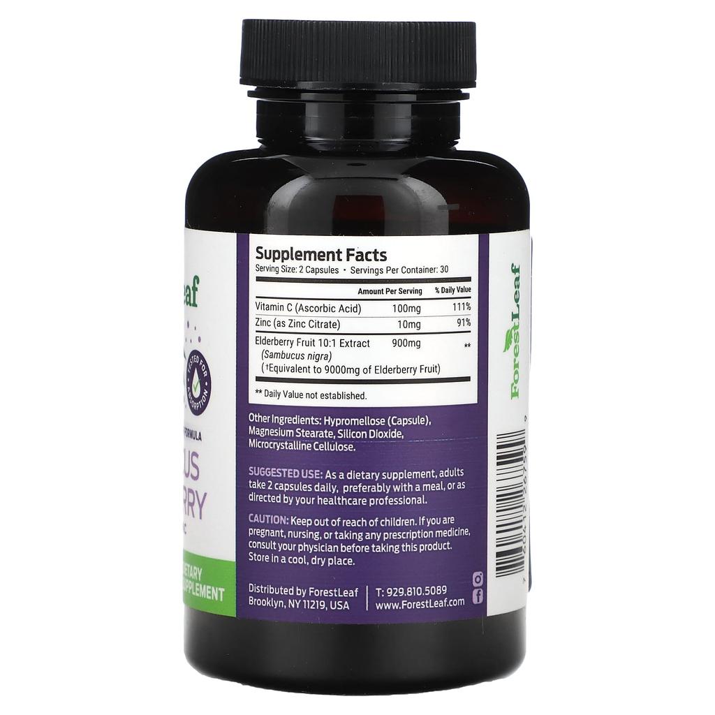 Advanced Sambucus Elderberry + Zinc & Vitamin C, 9,000Mg, 60 Veggie Caps (4,500Mg per Capsule)