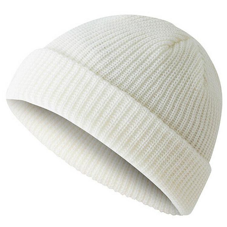 Mens Womens Solid Color Knitted Beanie Fisherman Cap Unisex Winter Warm Ribbed Turn Outdoor Activity Hats