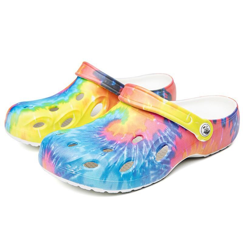Baotou sandals women's summer rainbow one-word drag cool slippers hole shoes