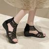 2024 Woman Sandals Women Cyrstal Comfortable Pumps Ladies Fashion Wedges Female Rome Bling Hollow Out Shoes Women's Zip Footwear
