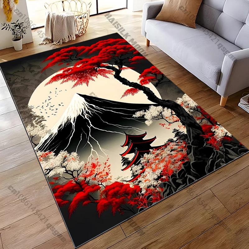 1PC Japanese Style Mount Fuji Illustration Carpet for Living Room Game Rugs Soft Floor Cartoon Rugs Bathroom Rug Mat Yoga Mat