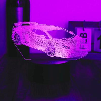 Крутая спортивная машина 3D ночник Световое касание 7 цветов Изменение цвета Атмосферный свет подходит для спальни, прикроватной тумбочки, гостиной,