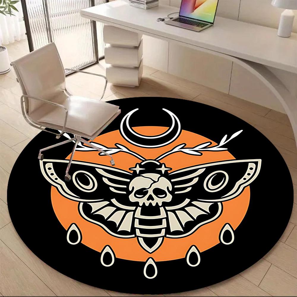 1PC Moth Skull Office Round Area Rug, Indoor Mat Suitable For Office, Under Office Chairs Bedroom Living Room Home Decor, Room DecoT1223073