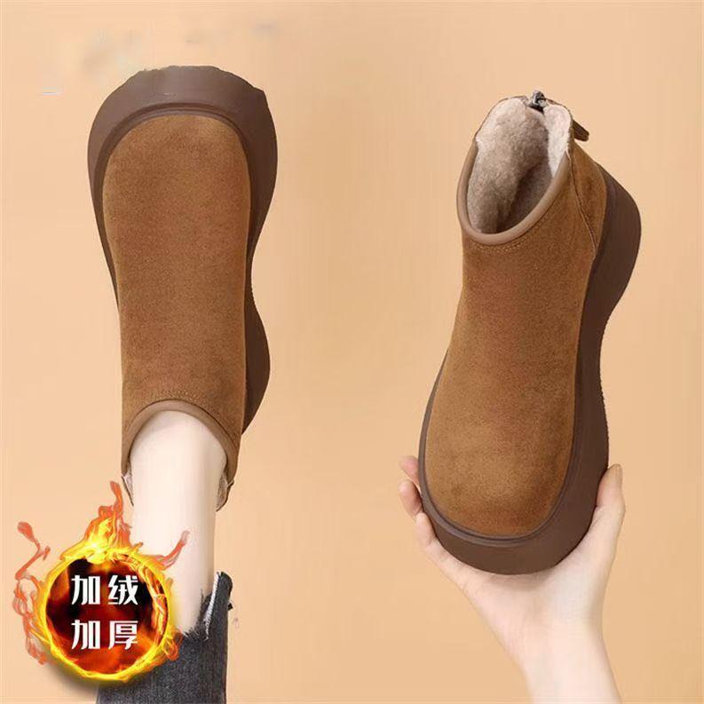 Thick-soled Thin Boots British Style Internet Celebrity Warm Snow Cotton Boots 2025 Winter New Martin Boots Women's Velvet Short Boots