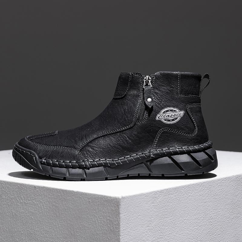 Мужская повседневная кожаная обувь в британском стиле 2024Новая модная и удобная обувь до щиколотки Мягкая подошва Противоскользящая Высокий верх Спортивная обувь