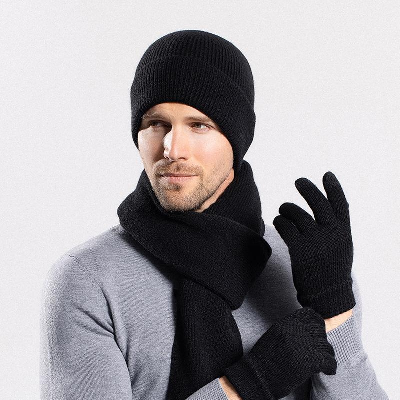 Hat Gloves Scarf Suit Men Winter Warm Knitted Hat Outdoor Riding Ear Protection Wool Hat Women Sleeve Cap Skullies Beanies