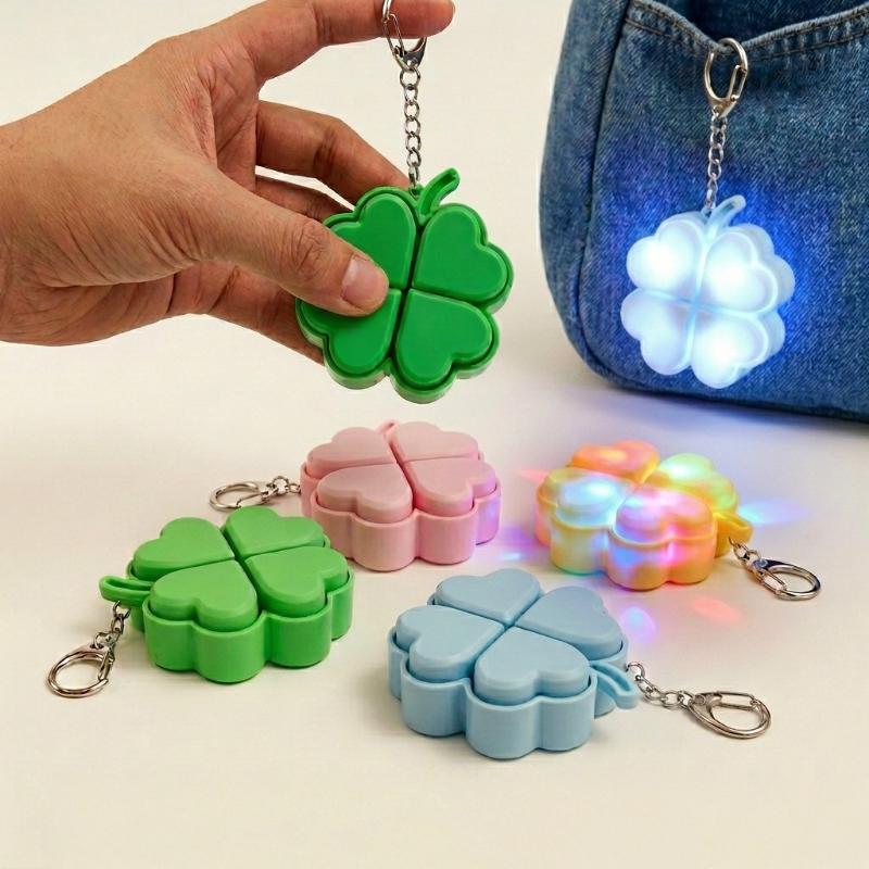 Stress Relief LED Keychain with Four-Leaf Clover Design Clickable Buttons for Everyday Use