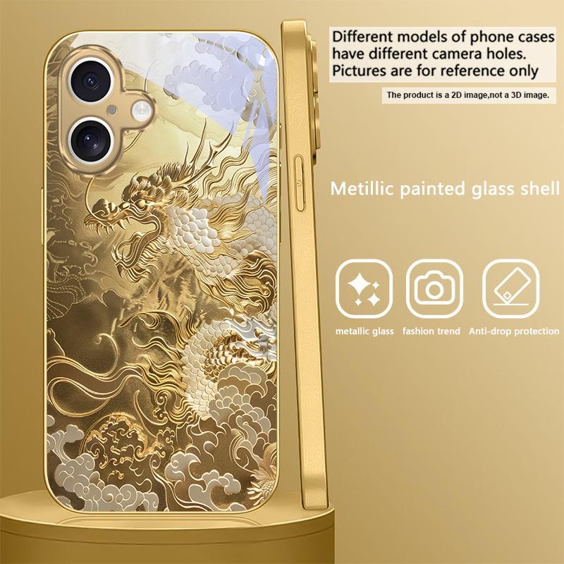Золотой Цыпленок Роскошный Для iPhone 16E 15 Pro 14 13 Plus 12 mini 11 15Pro 14Max 13Plus XR Xs X 16 Pro Max Золотой стеклянный чехол для телефона
