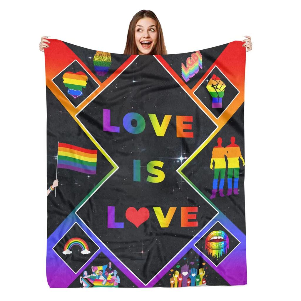 Throw Blankets LGBT Gay Pride Lesbian Rainbow Flannel Blanket for Couch Sofa Blankets Large Bedding Gifts for Christmas New Year