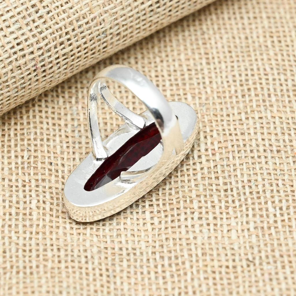 Unique Red Garnet Gemstone 925 Sterling Silver Handmade Jewelry Christmas Gift Ring