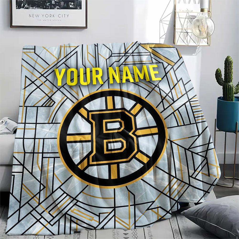 Custom Name,Boston Bruins Printed Flannel Blanket, soft throw for bedroom sofa, washable, Christmas present, great gift.