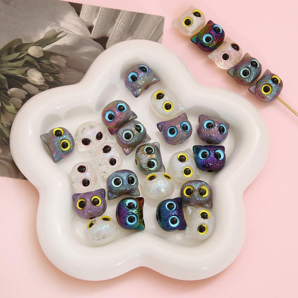 Handmade Beads Acrylic Cartoon Animal Cat Beads Small Waking Lion Straight Hole Beads Children's Handmade Diy Beading String Jewelry Accessories