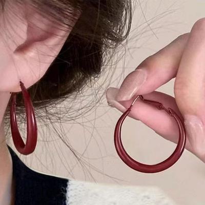 111 серебряная игла Анкола красный геометрический круглые серьги для женщин, новые легкая роскошь высококачественные ретро преувеличенные серьги