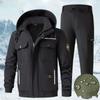 Men's Winter Outdoor Tooling 2-piece Set Waterproof Overalls Cold-proof and Warm Jackets Plus Velvet Thickened Suit