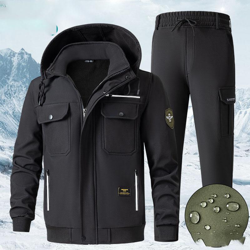 Men's Winter Outdoor Tooling 2-piece Set Waterproof Overalls Cold-proof and Warm Jackets Plus Velvet Thickened Suit